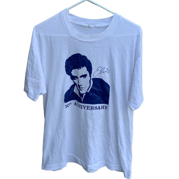 Vintage Elvis Presley 10th Anniversary Tee Shirt Size Small Portrait Face 80s - Picture 1 of 6